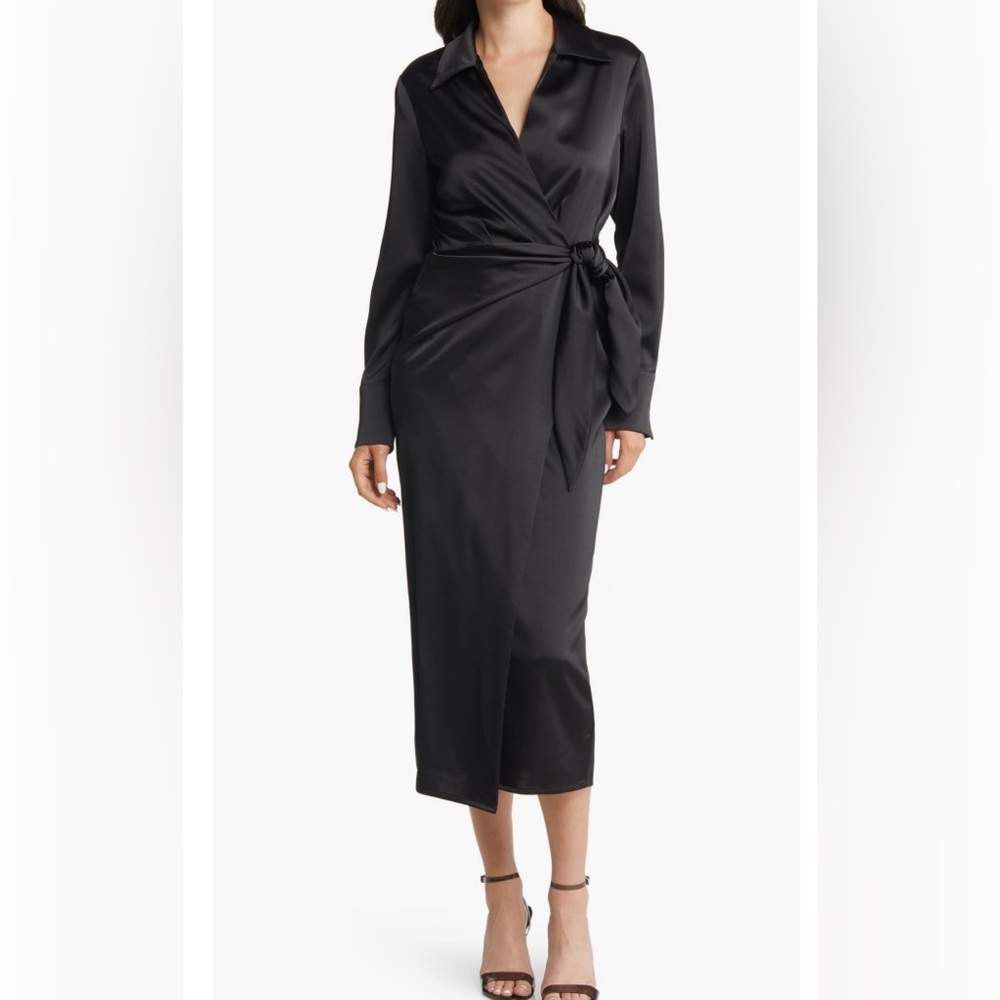 Charles Henry Black Wrap Dress